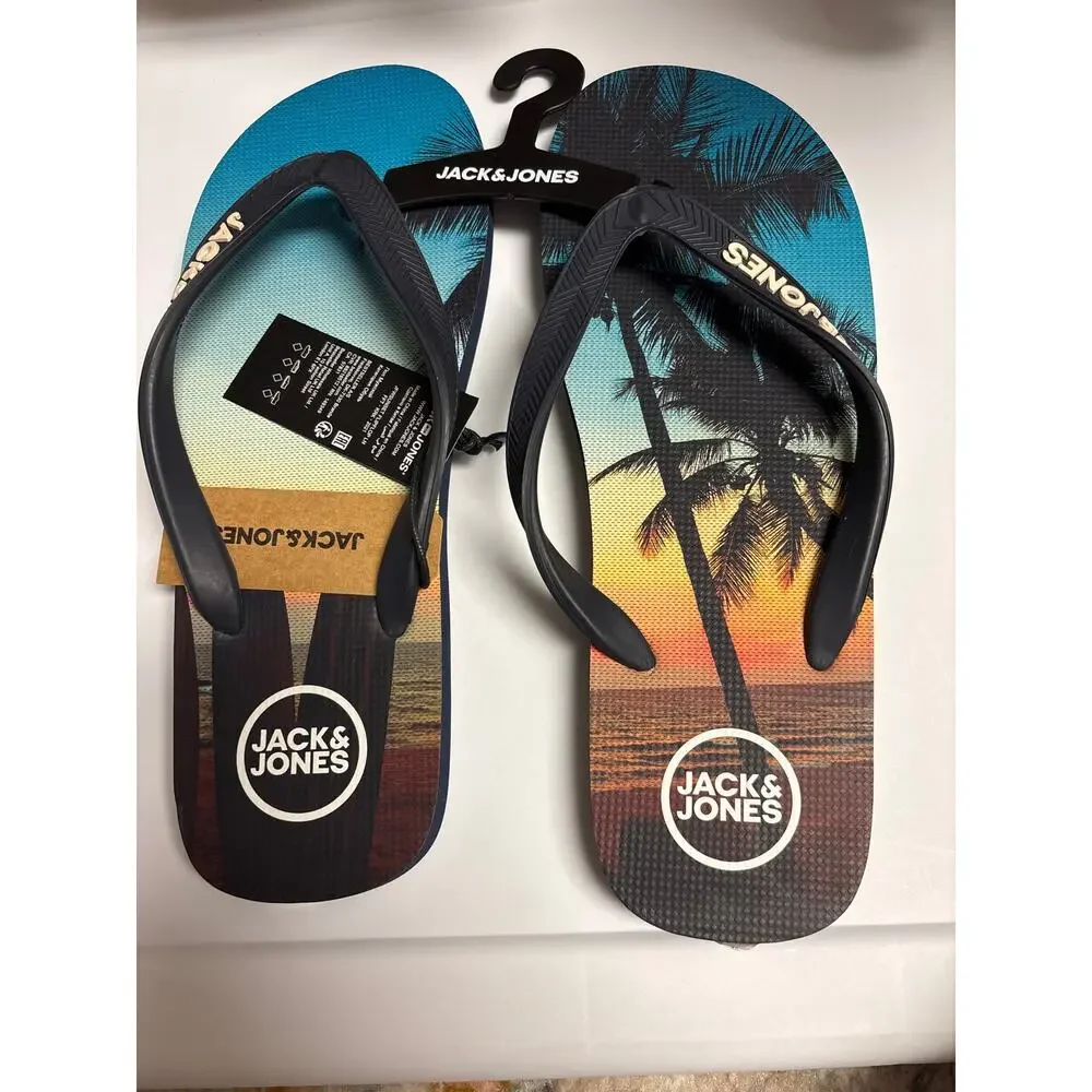 Jack & Jones NWT Sunset Flipflop Sandals Navy Blazer 8-10 Slip On Beach Resort